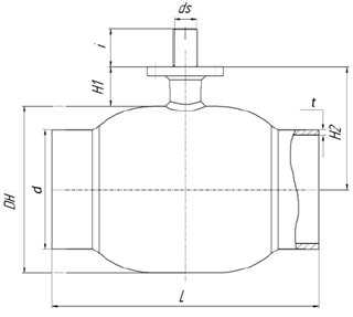 Чертеж Крана Broen Ballomax газовый Ду300 Ру25/12 под приварку с ISO-фланцем, Траб=-40/+80 под привод и редуктор