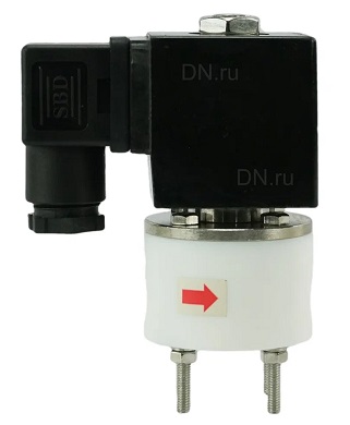 Клапан электромагнитный соленоидный двухходовой DN.ru-VS2W-803 V-NC-40 (НЗ) Ду40 (1 1/2 дюйм) Ру1 корпус - PTFE с антикоррозийным покрытием, уплотнение - VITON, резьба G, с катушкой 24В