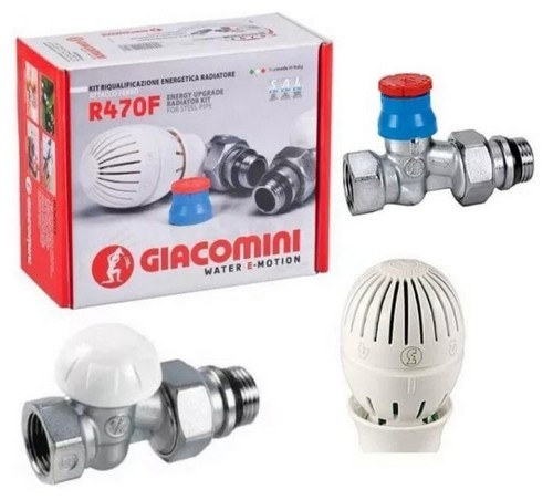 Комплекты термостатические Giacomini R470F  1/2″ Ду15 Ру10 осевые, латунные хромированные, внутренняя/наружная резьба