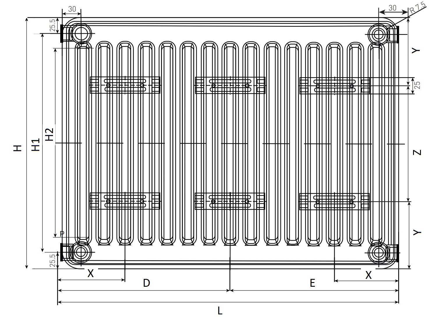 Радиатор панельный Oasis Pro PB 33-6 600x2400 мм настенный, теплоотдача - 9.080 кВт, высота - 600 мм, ширина 2400 мм, количество панелей - 3, присоединение резьбовое - 1/2
