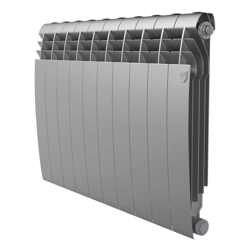 Радиатор биметаллический Royal Thermo BiLiner 500 /Silver Satin 4 секций, площадь помещения до 6 м2, боковое подключение, настенный, напольный, серебристо-серый
