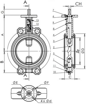 Затвор дисковый поворотный Tecofi VPI 4449 Ду200 Ру16 с электроприводом ГЗ-ОФ-300/28(М), 380В