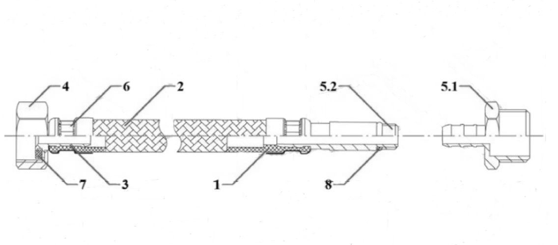 Гибкая подводка для воды AQUALINE Ру10 со стальной накидной гайкой 1/2″, оплетка - нержавеющая сталь, длина - 3.5м, гайка / штуцер, резьба внутренняя-наружная