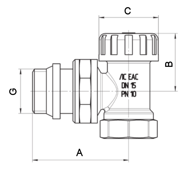 Клапан запорный для радиатора AQUALINK Ду15 Ру10 угловой, внутренняя/наружная резьба