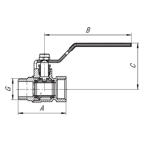 Кран шаровой AQUALINK ВР-НР 3/4″ Ду20 Ру40 стандартнопроходной муфтовый для газа, латунный, внутренняя/наружная резьба, управление ручка-рычаг