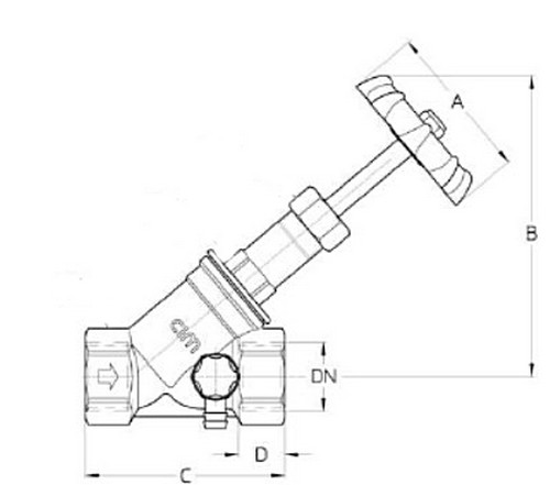 Клапан запорный Cimberio 61CRNL 1 1/2″ Ду40 Ру20 внутренняя резьба, с наклонным штоком, с пружинным обратным клапаном, корпус - латунь CR