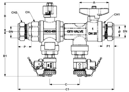 Комплект кранов шаровых Cimberio CIM С3729 Ду28 Ру25 полнопроходной, обжимной, для подключения геотермальных модулей