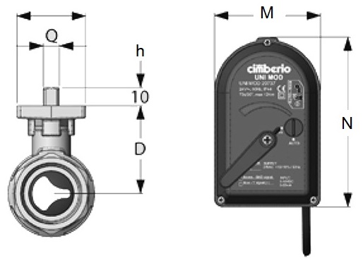 Клапан запорно-регулирующий Cimberio CIM 690 2″ Ду50 Ру16 автоматический двухходовой латунный, внутренняя/внутренняя резьба, с электроприводом UNIMOD 24 В