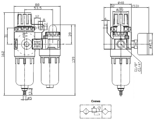 Затворы дисковые поворотные DN.ru WBV3232V-2W-Fb Ду50-300 Ру16, корпус - нержавеющая сталь 316L, диск - нержавеющая сталь 316L, уплотнение - VITON, с пневмоприводом SA-083-210, пневмораспределителем 4V320 присоединение 1/4″ БПВ AFC2000 и БКВ APL-510N-EX