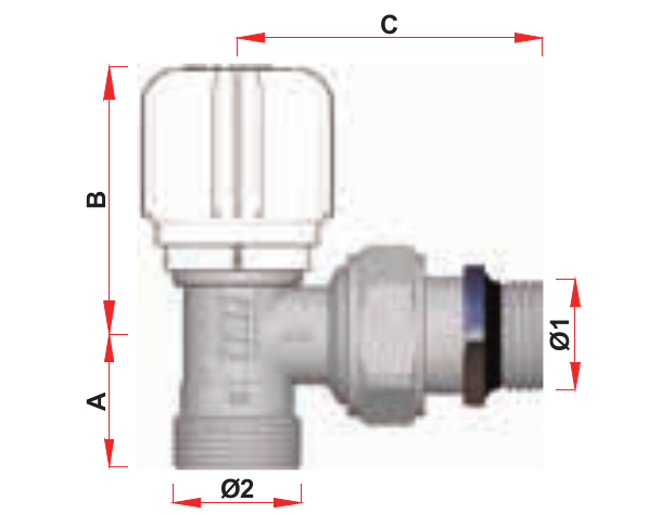 Вентиль термостатический FAR угловой 1/2″, М24х19, EPDM, с преднастройкой