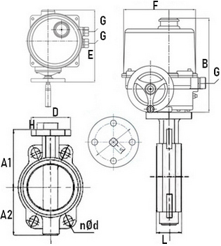 Затвор дисковый поворотный Genebre 2103 Ду125 Ру16 с взрывозащищенным электроприводом ГЗ-ОФВ-70/5,5(м), 24В
