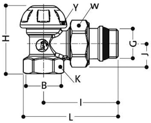 Комплект термостатический для бокового подключения радиатора Giacomini R470F-KV 3/4″ Ду20 Ру10 8-32 °C угловой, для однотрубной системы отопления, корпус - латунь, присоединение - накидная гайка
