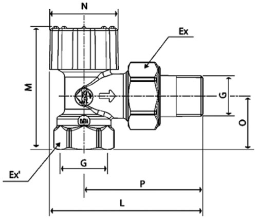 Комплекты термостатические для бокового подключения радиатора Giacomini R470F-KV 3/4″ Ду20 Ру10 8-32 °C угловые, для однотрубной системы отопления, корпус - латунь, присоединение - накидная гайка
