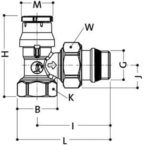 Комплект термостатический для бокового подключения радиатора Giacomini R470F 1/2″ Ду15 Ру10 8-32 °C угловой, для двухтрубной системы отопления, корпус - латунь, клипсовое присоединение