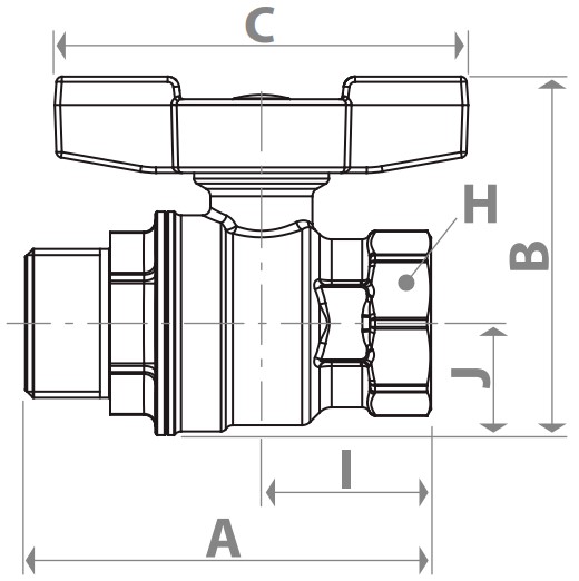 Кран шаровой Giacomini R734G Ду32 Ру12 полнопроходной муфтовый, никелированный латунный, внутренняя/наружная резьба, управление ручка-бабочка