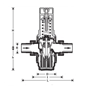 Эскиз Регулятор давления Honeywell D06FN 3/4″ Ду20 Ру16 наружная резьба/американка, латунный, мембранный, с выходом под манометр, Рн = 0,5 - 2 бар (D06FN - 3/4B)