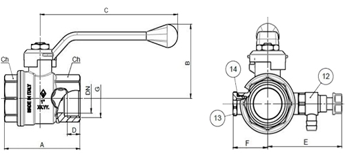 Кран шаровой BUGATTI Oregon 330 3/4'' Ду20 Ру40 муфтовый полнопроходной со спускным устройством, латунный, внутренняя/внутренняя резьба, управление ручка-рычаг