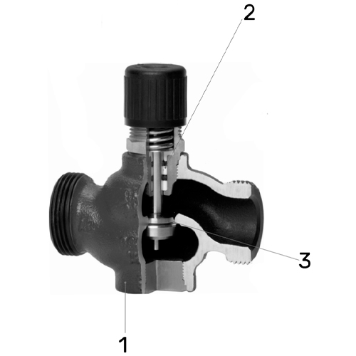 Клапан регулирующий двухходовой LDM RV111R 233-T 1/2″ Ду15 Ру16, резьбовой, корпус – серый чугун EN-JL 1030, Tmax до 150°С, Kvs=0.4 м3/ч