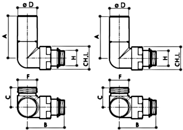 Термостатические комплекты LUXOR KT 273/A Ду15 Ру16 угловые левосторонние евроконус, корпус - латунь хромированные