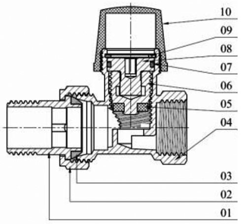 Комплект термостатический 3 в 1 для бокового подключения радиатора Ogint 1/2″ Ду15 Ру10 6-28 °C прямой, для двухтрубной системы отопления, корпус - латунь, присоединение - накидная гайка