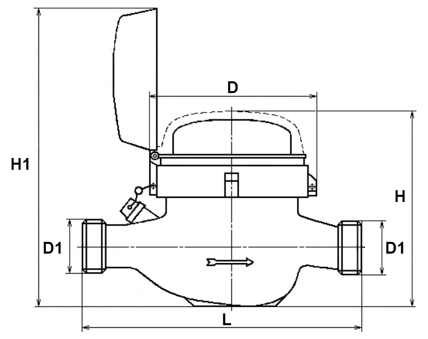 Счетчик холодной воды крыльчатый многоструйный Декаст ВКМ М-40 Ду40  Ру16 резьбовой, до 40°С, L=300 мм,в комплекте с монтажным набором
