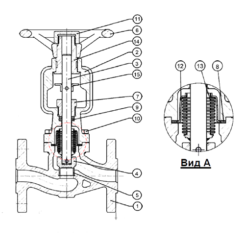 Клапан запорный Tecofi R5263 Ду32 Ру40 двухходовой, корпус - сталь A216 WCB (1.0619), фланцевый, со штурвалом