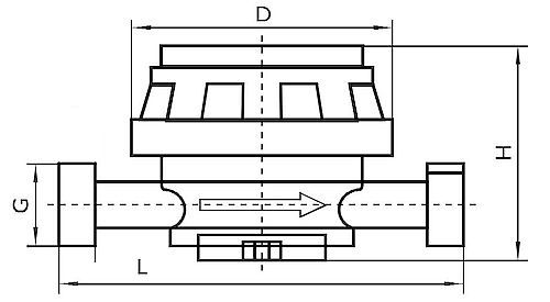 Счетчик холодной воды Тепловодомер ВСХд Ду15 Ру16 крыльчатый, одноструйный, резьбовой, импульсный, композитный корпус, без комплекта монтажных частей, L=110 мм, до 50°С