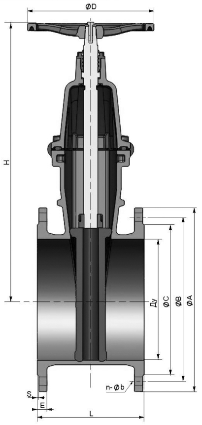 Задвижка клиновая Tecofi VOC4241C Ду40 Ру16 аналог МЗВ фланцевая, корпус - чугун, уплотнение - EPDM, обрезиненный клин Тмакс=110°С, со штурвалом